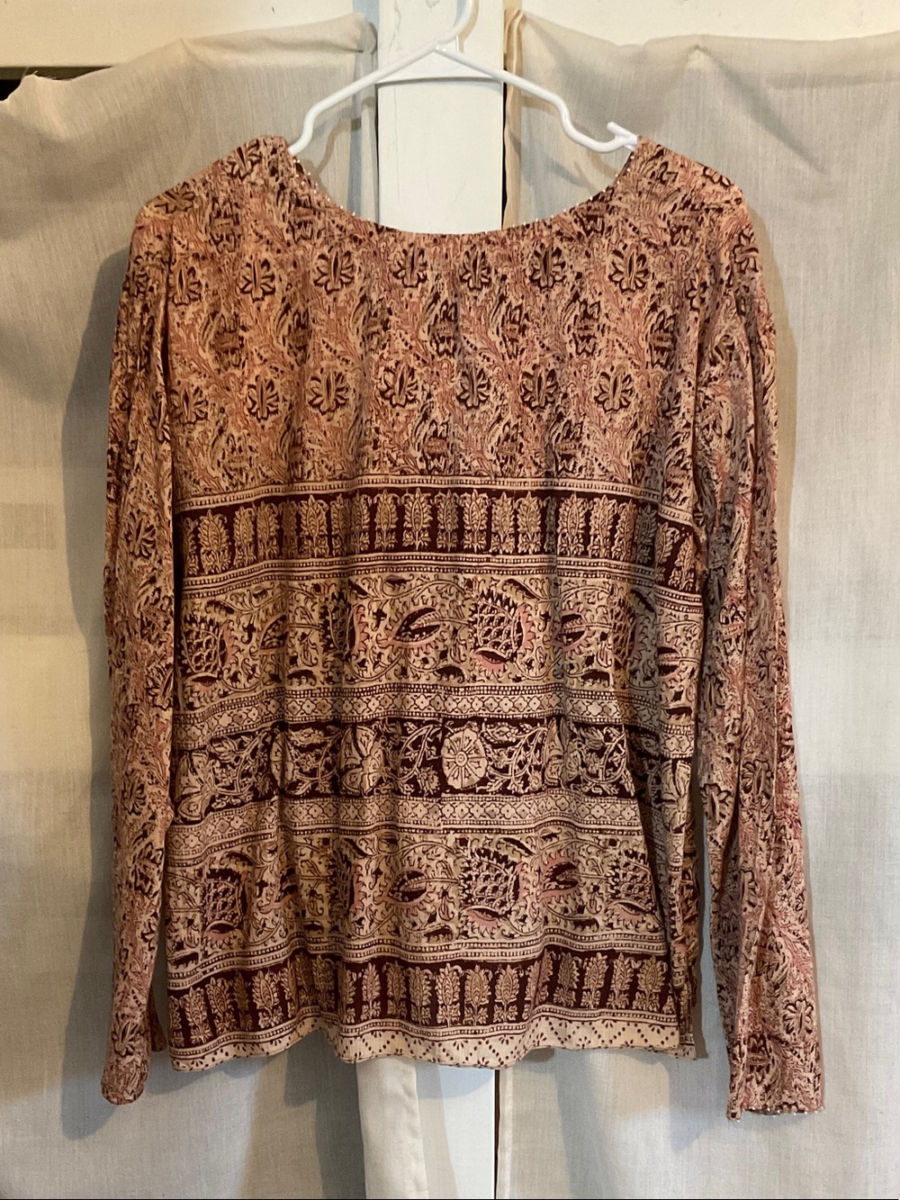 Boho Printed Long-Sleeve Top in Dusty Rose